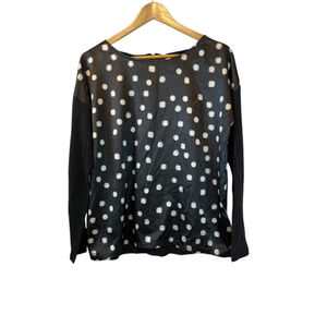 ESPRIT Black Sateen Polka Dot Print Long Sleeve Back Half Zip Top L